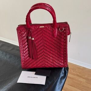 Brahmin Red Woven Leather Satchel with Tassel, GUC